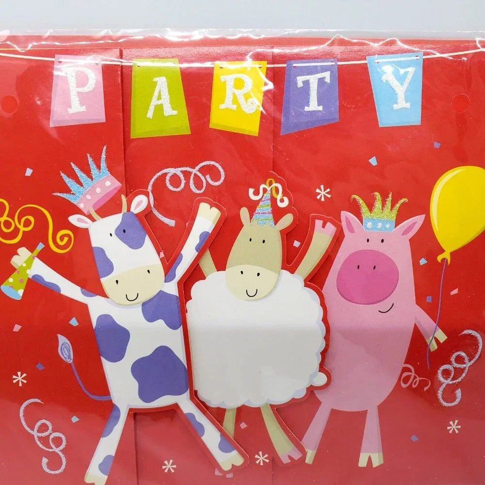 Magi Design London Glittery Blank Happy Birthday Greeting Card Party Animals NEW